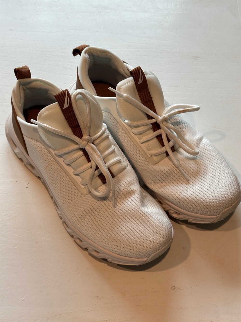 Nautica Chiatica Womens White Athletic Sneakers Knit Breathable Clean Girl